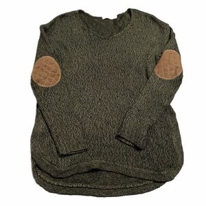 Y2K Vintage Harper Heritage Knit Sweater w/ Leather Elbow Patches (Dark Olive) S